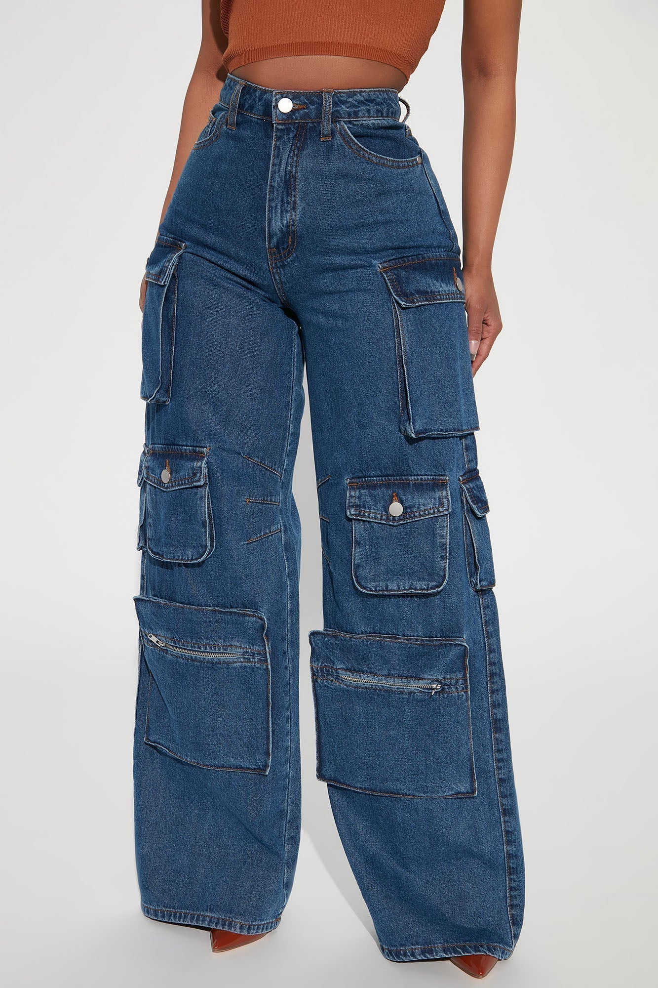 Lily High Rise Cargo Jeans-Luxandluxy