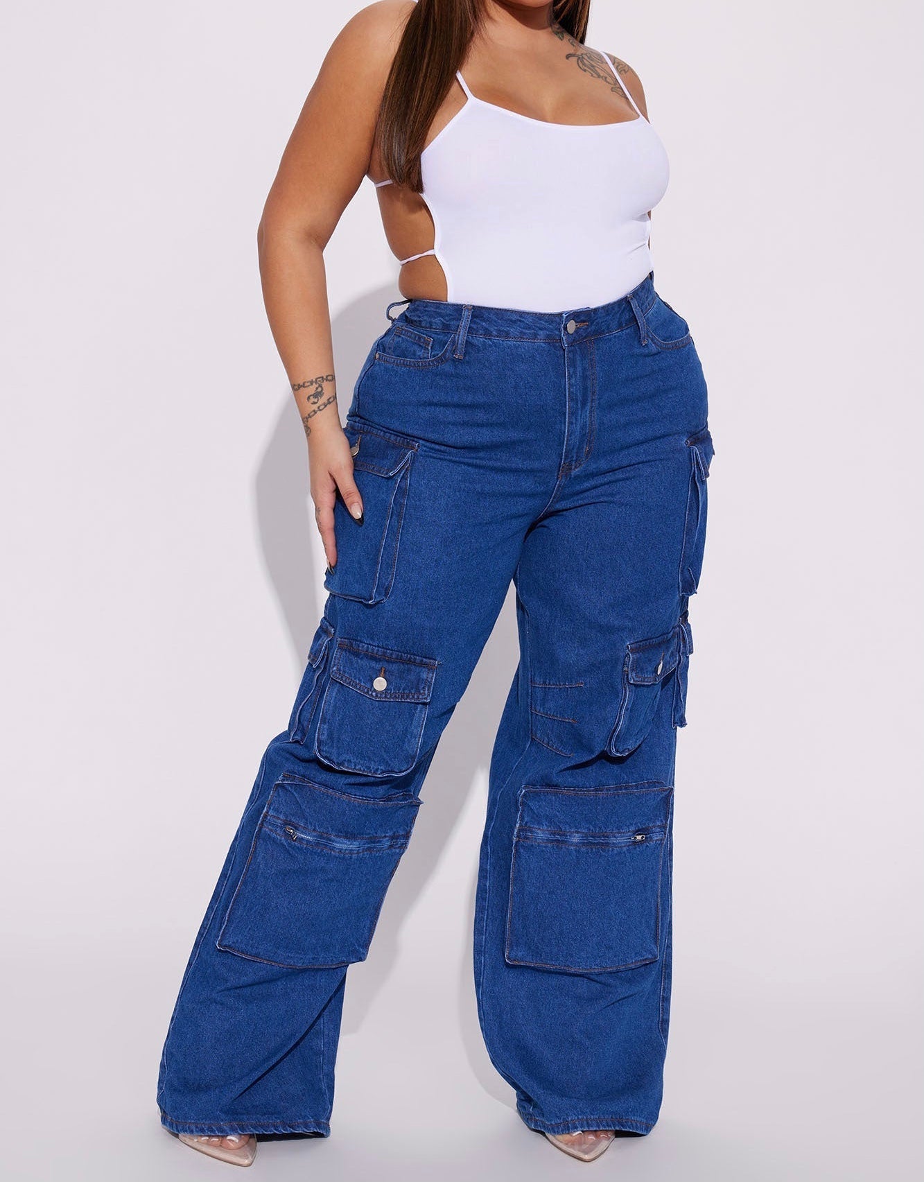 Lily High Rise Cargo Jeans-Luxandluxy