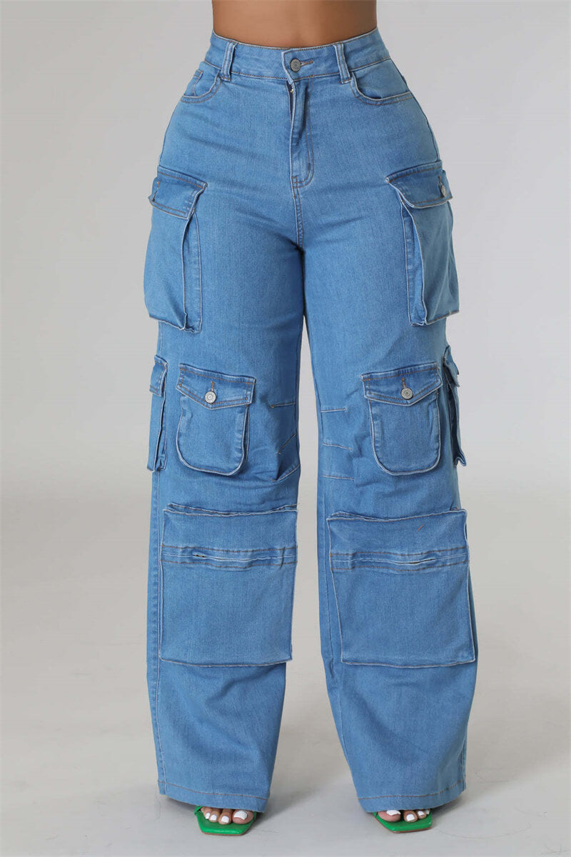 Lily High Rise Cargo Jeans-Luxandluxy