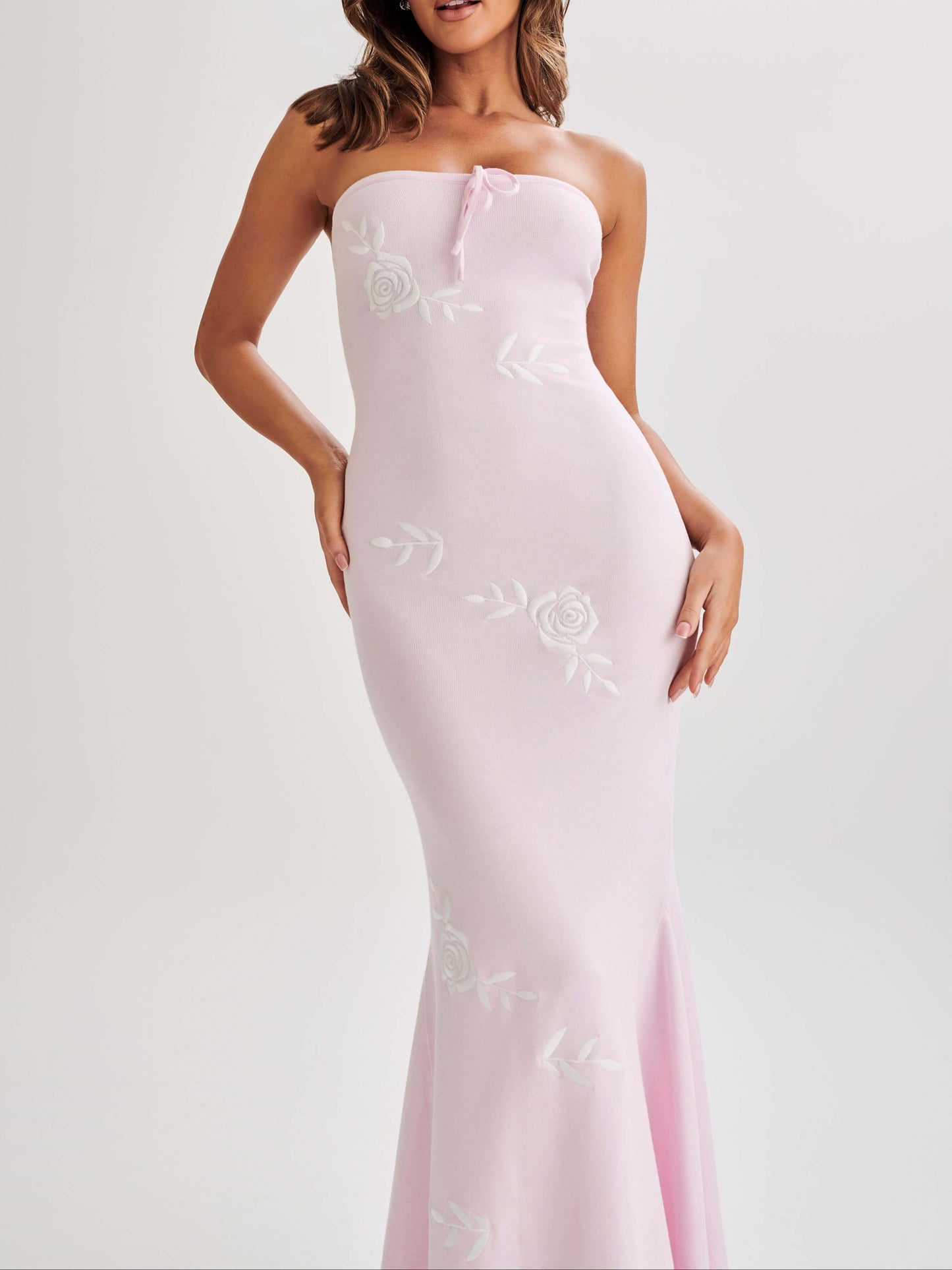 Lorelai Strapless Rose Knit Maxi Dress-Luxandluxy