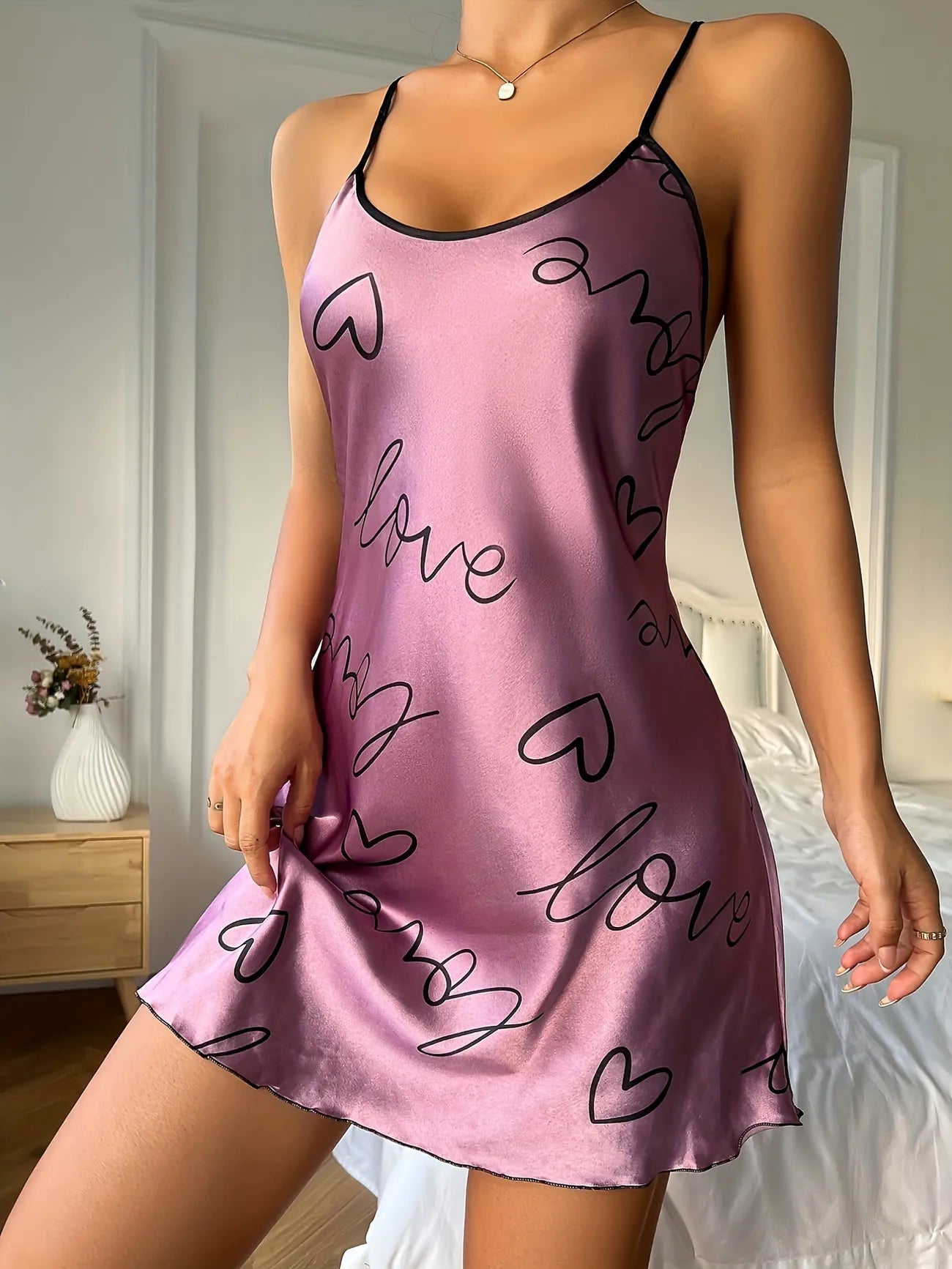 Love Heart Print Nightdress-Luxandluxy