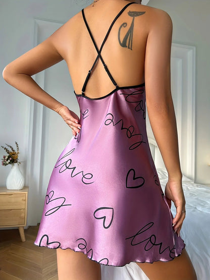 Love Heart Print Nightdress-Luxandluxy