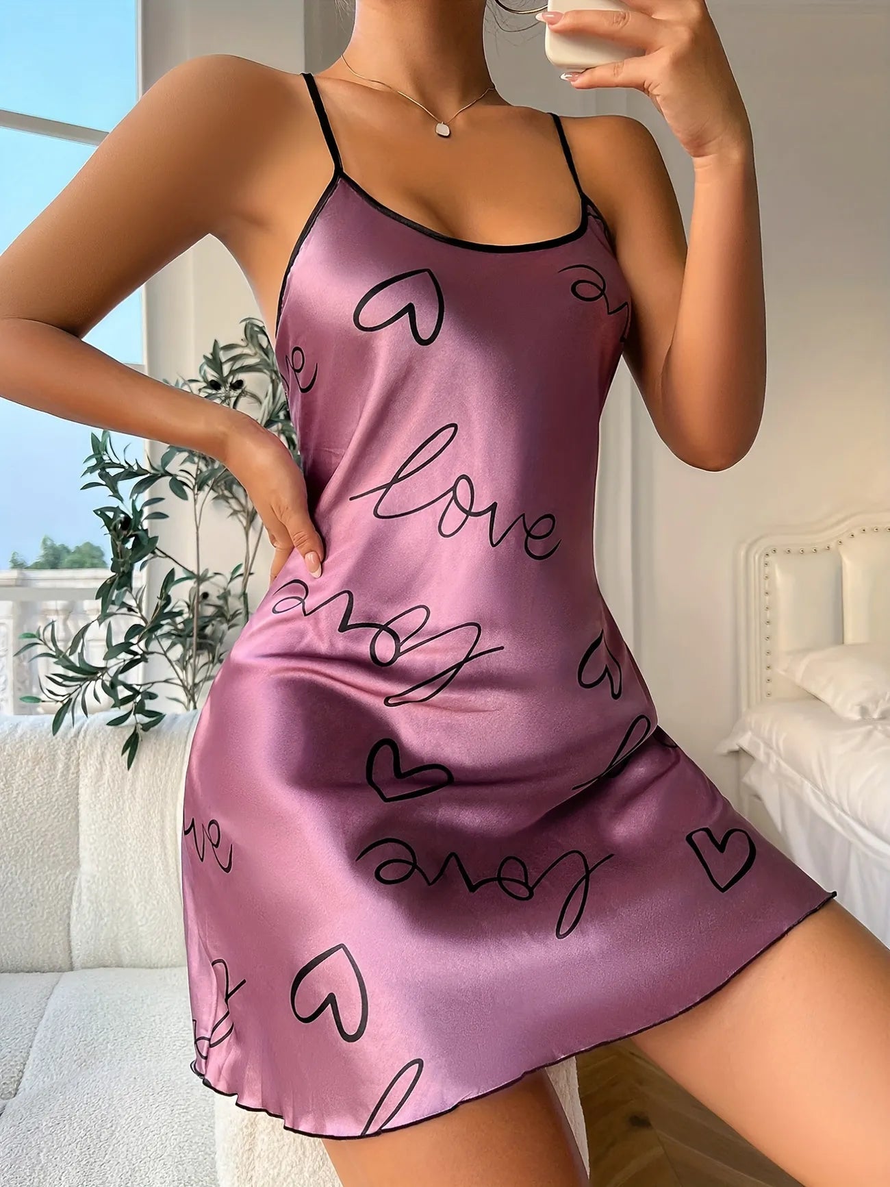 Love Heart Print Nightdress-Luxandluxy