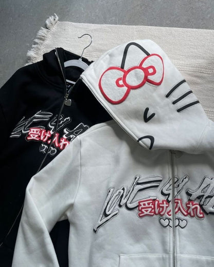 'Love U All' Hello Kitty Zip-Up Hoodie-Luxandluxy