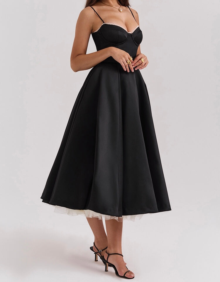 ‘Madamoiselle’ Black Tulle Midi Dress-Luxandluxy