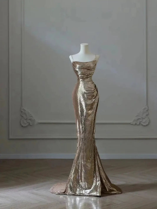 Metallic Gold Mermaid Dress-Luxandluxy