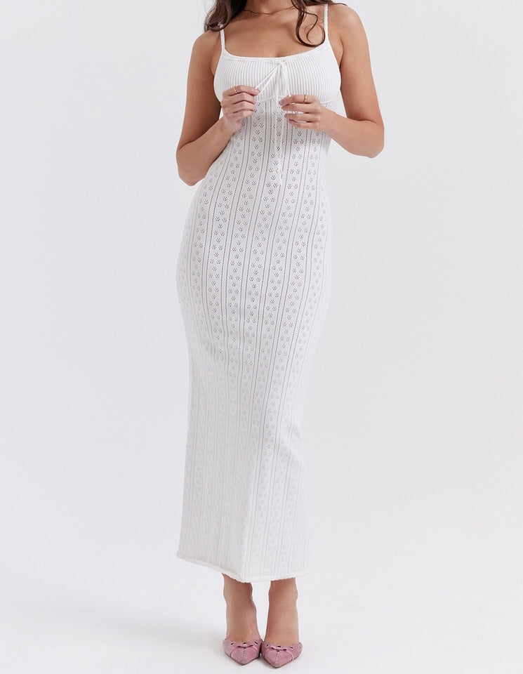 Myla White Knit Maxi Dress-Luxandluxy