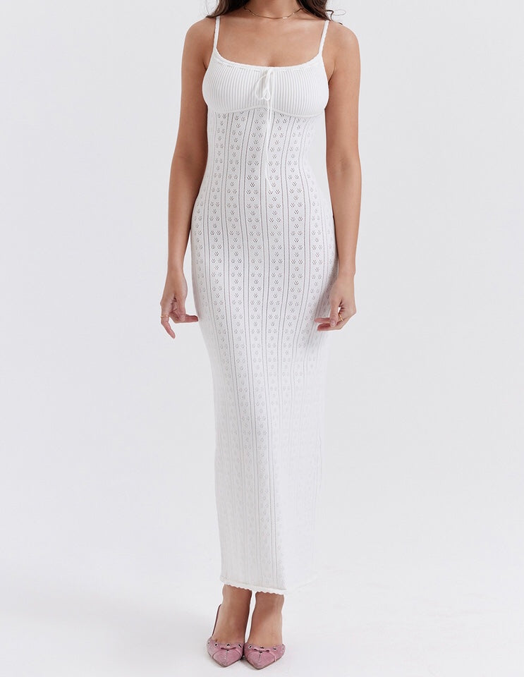 Myla White Knit Maxi Dress-Luxandluxy