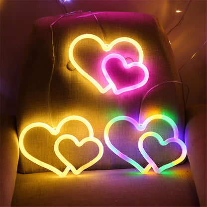 Double Heart Neon Light