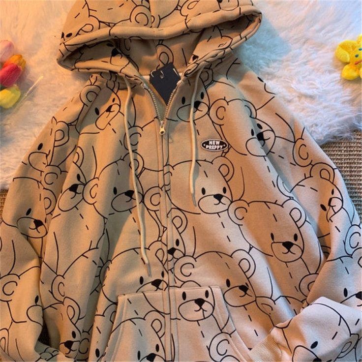 New Preppy Bear Print Hoodie-Luxandluxy