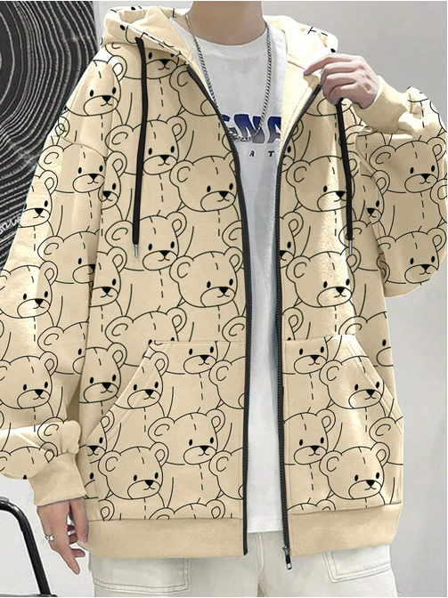 New Preppy Bear Print Hoodie-Luxandluxy