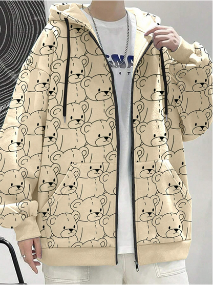 New Preppy Bear Print Hoodie-Luxandluxy