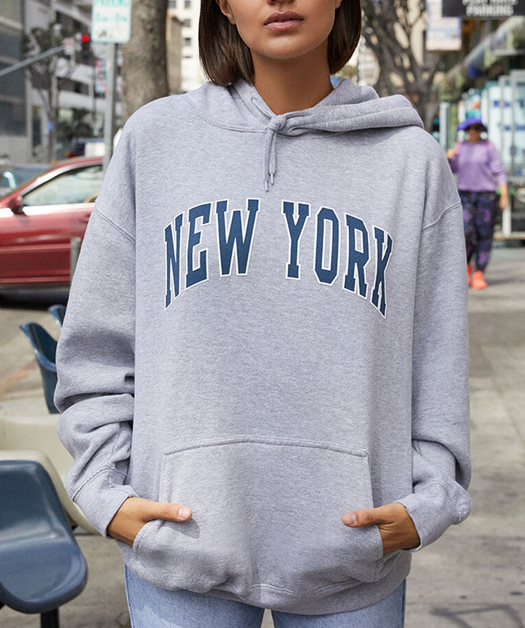 new york zip hoodie grey