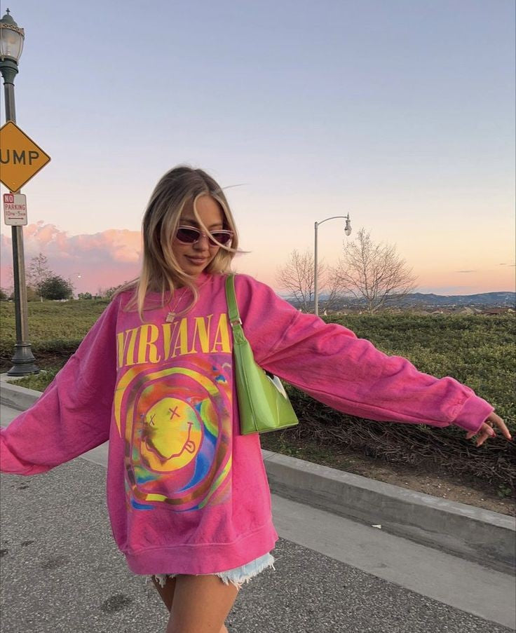 Nirvana Smiley Face Sweatshirt-Luxandluxy