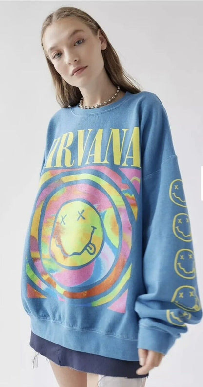 Nirvana Smiley Face Sweatshirt-Luxandluxy