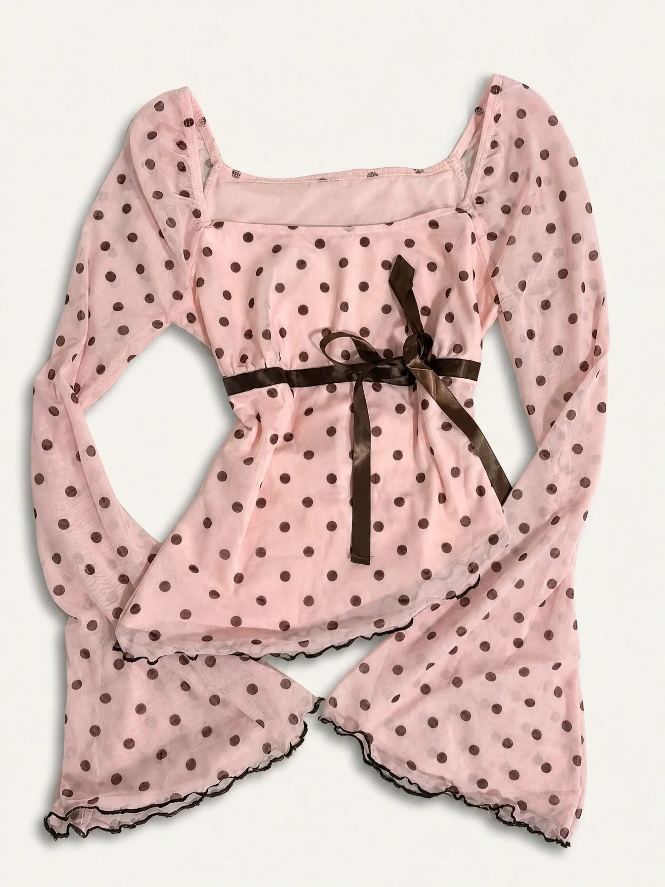 Ribbon Girl Long Sleeve Polka Top