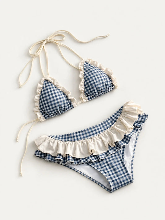 Alyn Gingham Ruffle Bikini Set