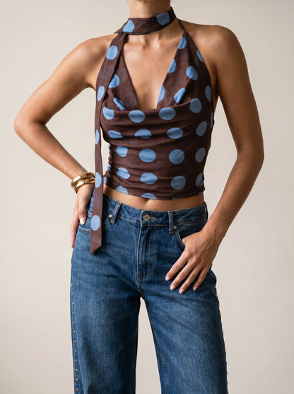 Jojo Polka Sheer Halter Top
