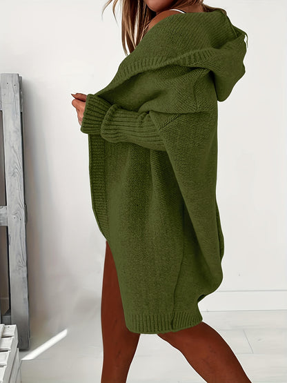 Oversized Hooded Knitted Cardigan-Luxandluxy