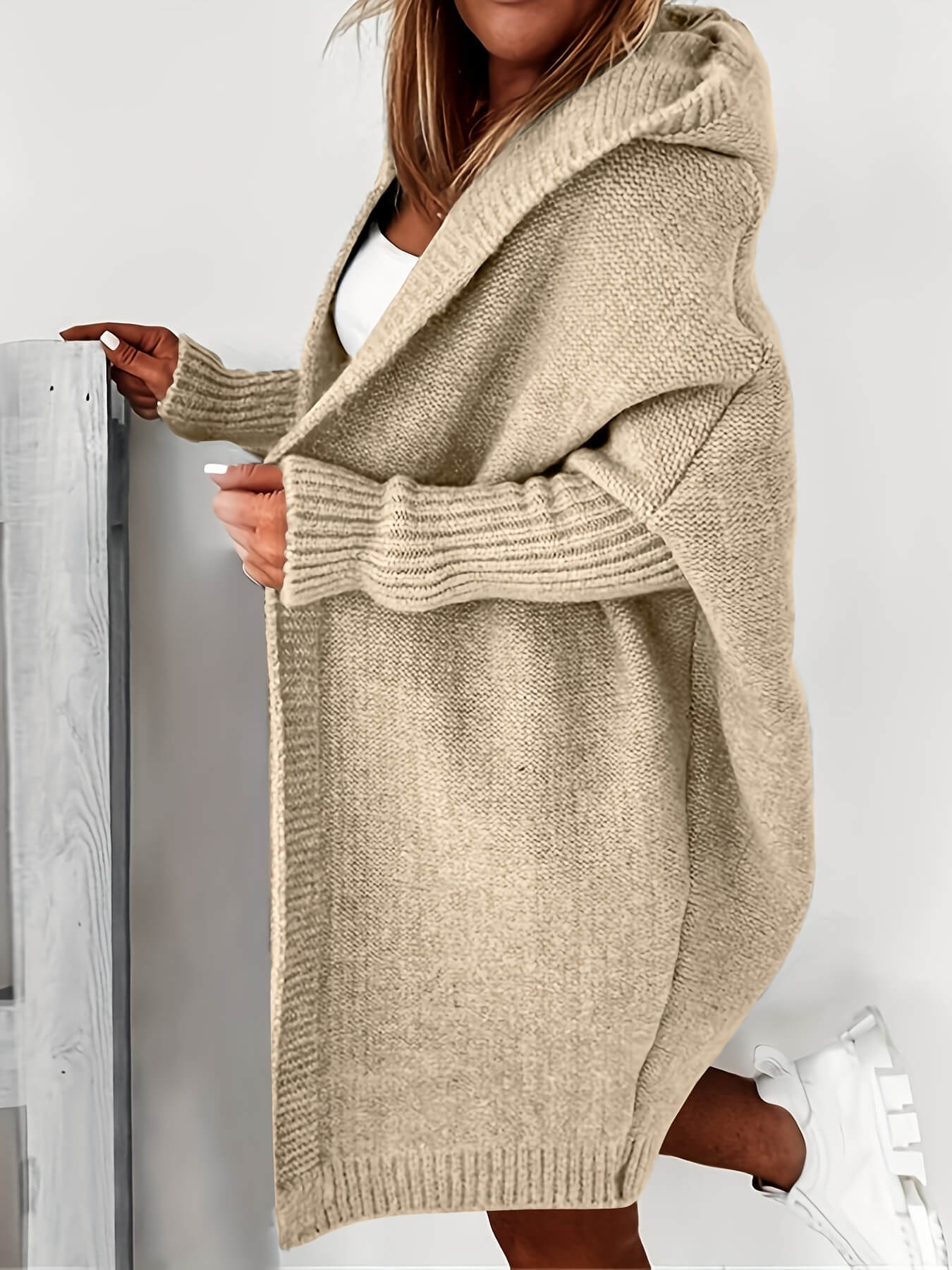 Oversized Hooded Knitted Cardigan-Luxandluxy