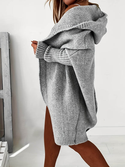 Oversized Hooded Knitted Cardigan-Luxandluxy