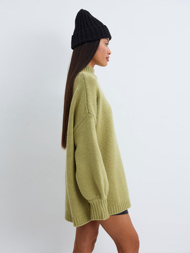 Oversized Solid O-Neck Sweater-Luxandluxy