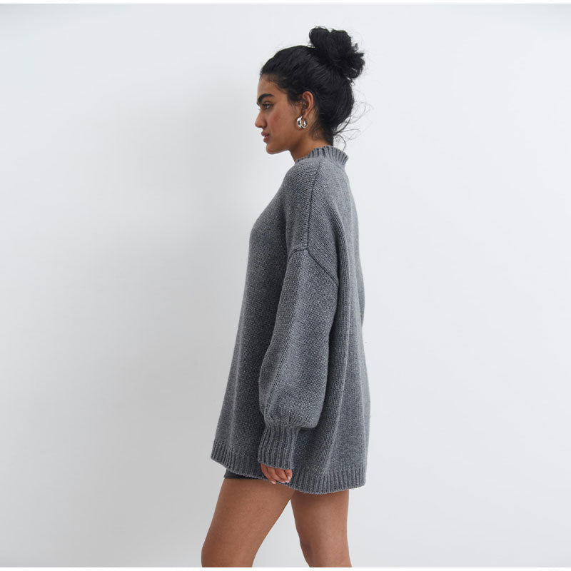 Oversized Solid O-Neck Sweater-Luxandluxy