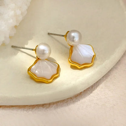 Pearl Shell Drop Earrings-Luxandluxy