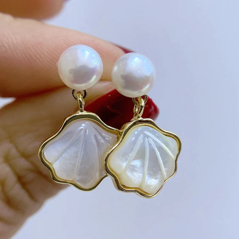 Pearl Shell Drop Earrings-Luxandluxy