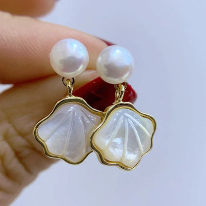 Pearl Shell Drop Earrings-Luxandluxy