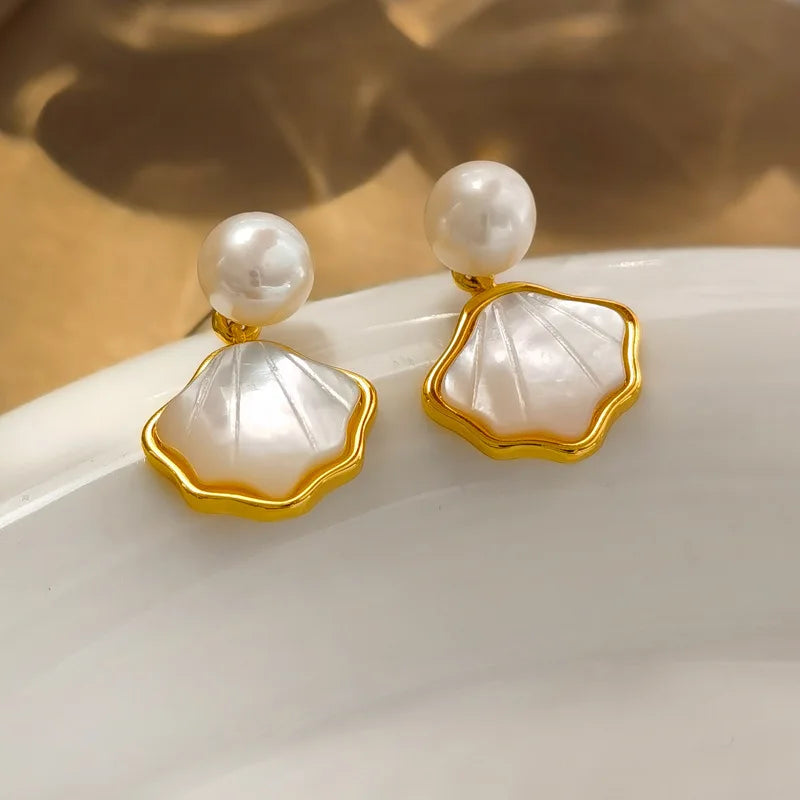 Pearl Shell Drop Earrings-Luxandluxy