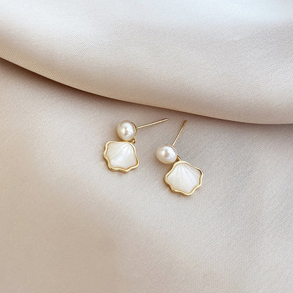 Pearl Shell Drop Earrings-Luxandluxy