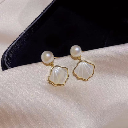 Pearl Shell Drop Earrings-Luxandluxy