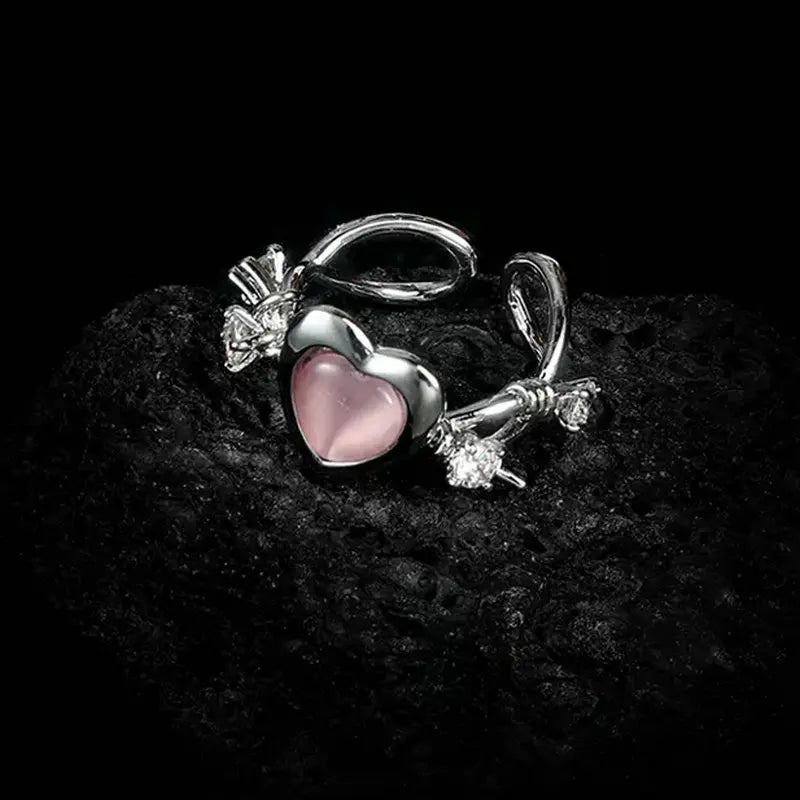 Pink Heart Barbed Wire Cuff Ring-Luxandluxy