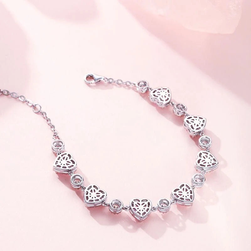 Pink Hearts Circles Shimmering Crystal Bracelet-Luxandluxy