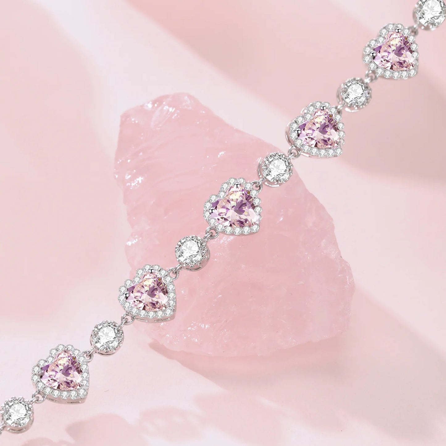 Pink Hearts Circles Shimmering Crystal Bracelet-Luxandluxy