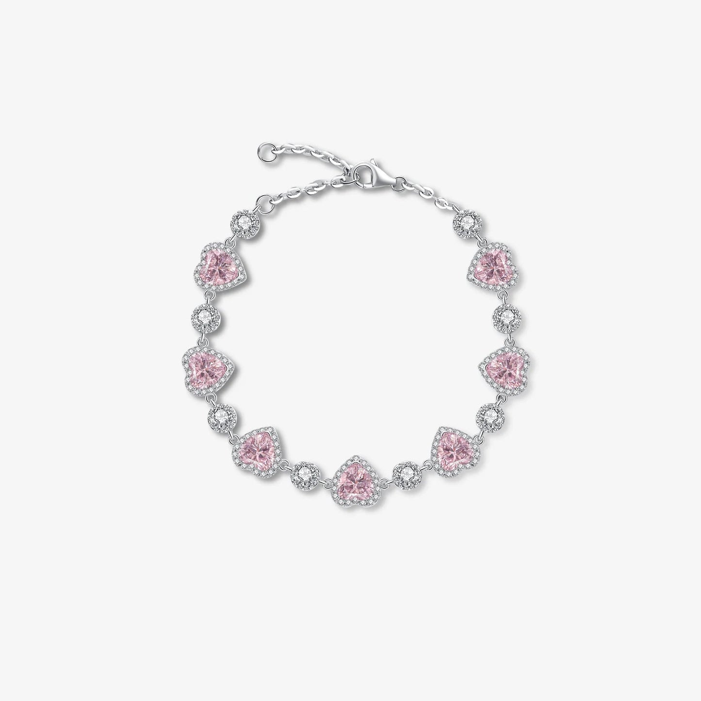 Pink Hearts Circles Shimmering Crystal Bracelet-Luxandluxy