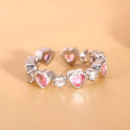 Pink Multi Hearts Gemstone Symphony Cuff Ring-Luxandluxy