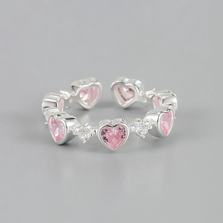 Pink Multi Hearts Gemstone Symphony Cuff Ring-Luxandluxy