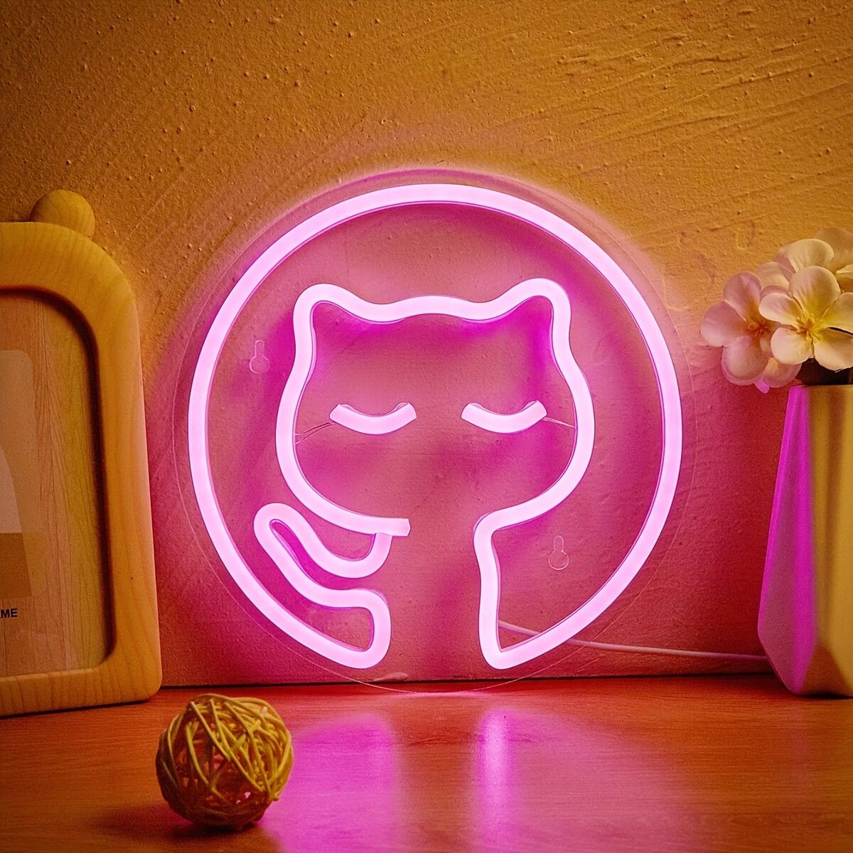 Pink Neon Cat Shaped Lights-Luxandluxy