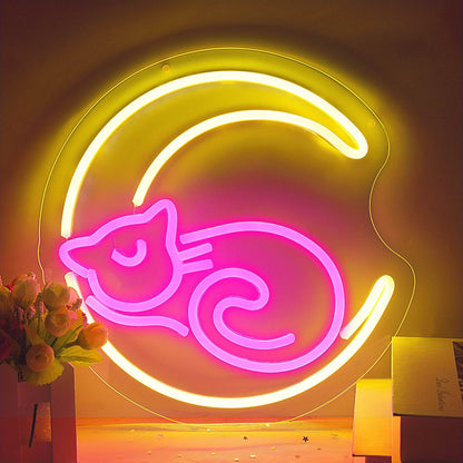 Pink Neon Cat Shaped Lights-Luxandluxy