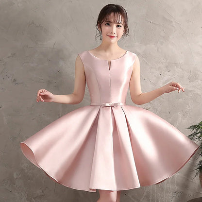 Pink Satin Mini Cocktail Dress-Luxandluxy