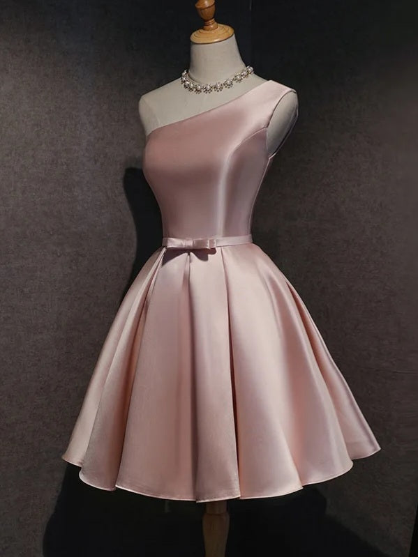 Pink Satin Mini Cocktail Dress-Luxandluxy