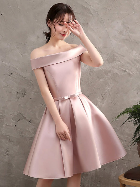 Pink Satin Mini Cocktail Dress-Luxandluxy