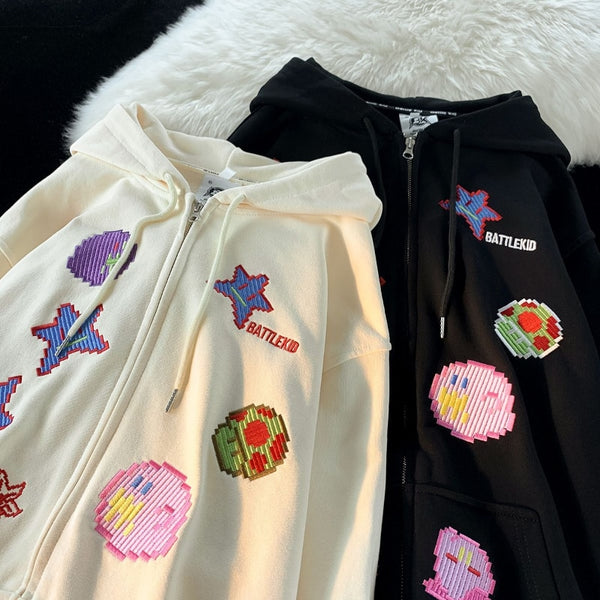 Pixel Cartoon Shapes Hoodie-Luxandluxy