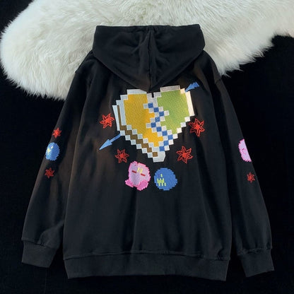 Pixel Cartoon Shapes Hoodie-Luxandluxy