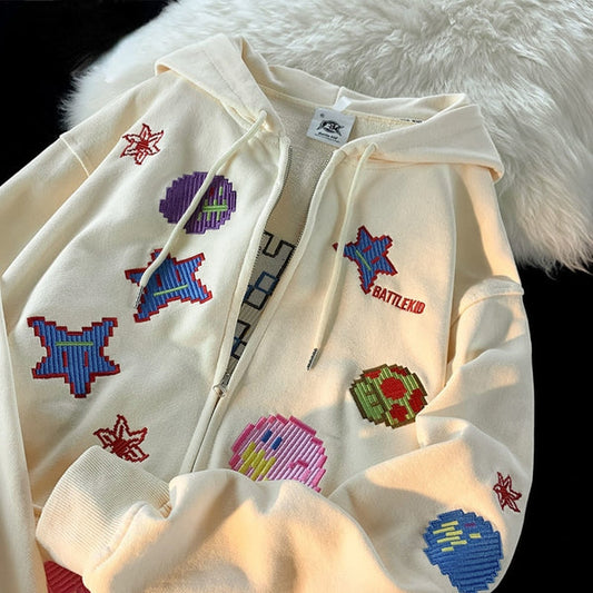 Pixel Cartoon Shapes Hoodie-Luxandluxy