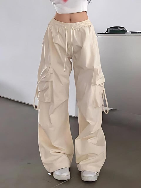 Plain Baggy Side Pocket Strapped Pants-Luxandluxy