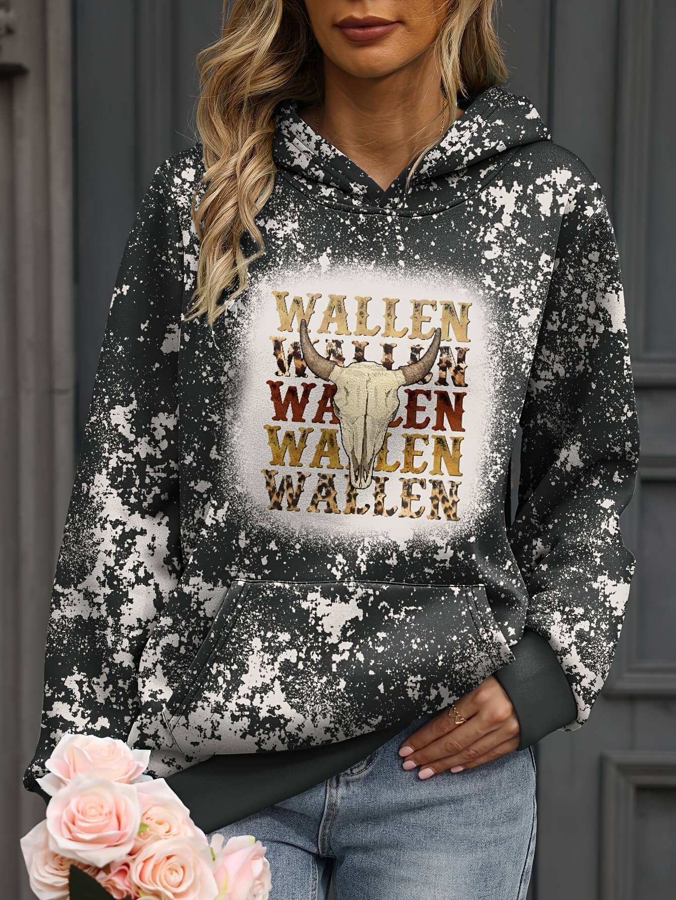 Plus Size Wallen Cow Skull Hoodie-Luxandluxy