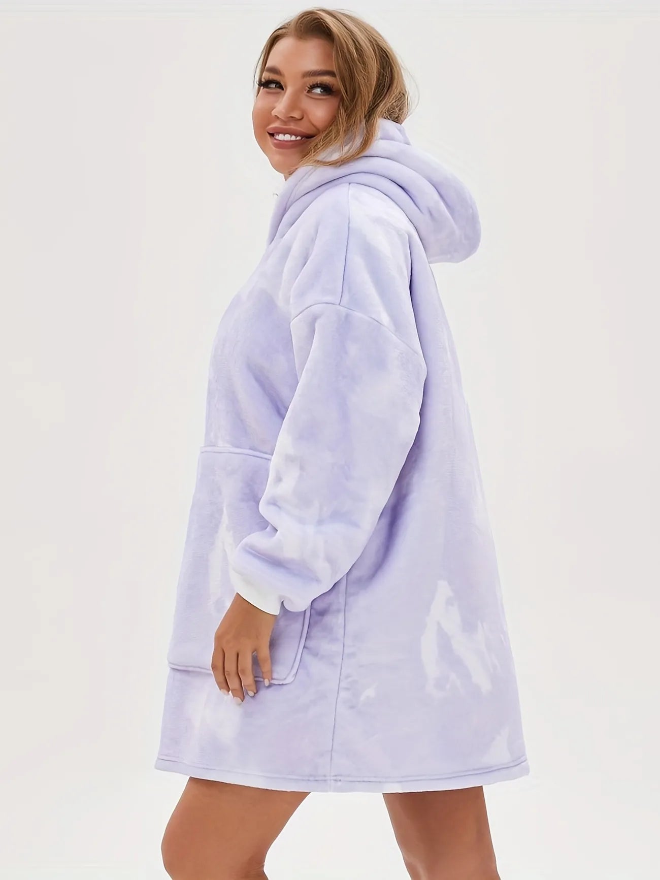 Plush lounge robe pocket blanket hoodie-Luxandluxy